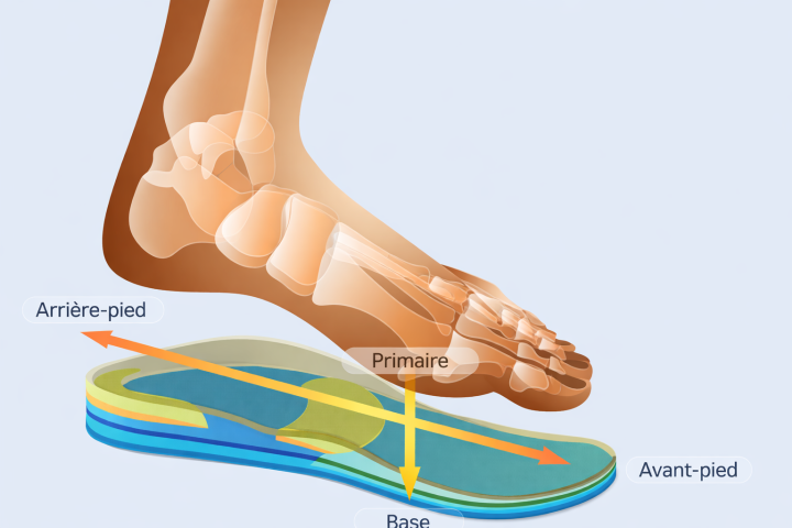 Illustration anatomique du pied et d’une semelle orthopédique Joliette